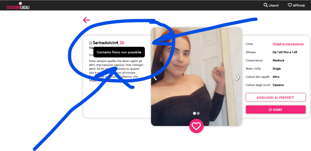 Il testo che abbiamo evidenziato compare in tutti i profili del sito.