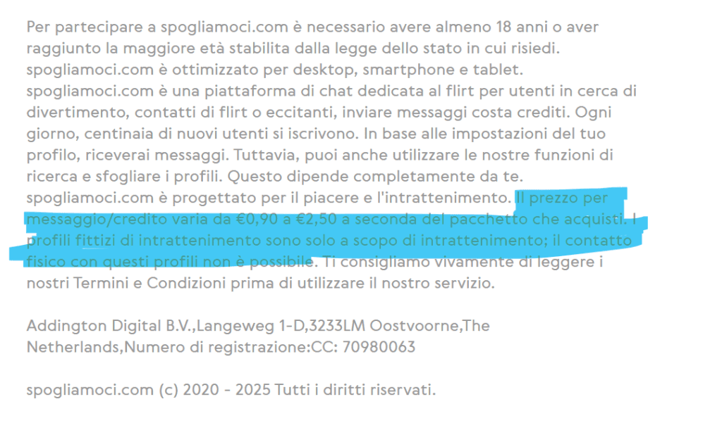 Nel footer abbiamo la prova testuale che si tratta di una truffa.