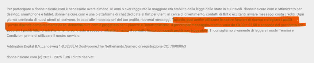 Il piè di pagina ci avverte già che ci sono profili falsi e che non potremo avere un appuntamento con loro.