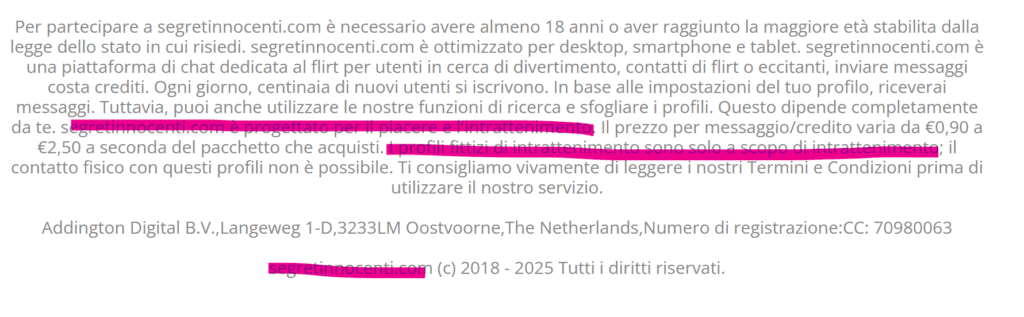 SegretiInnocenti.com profili fittizi