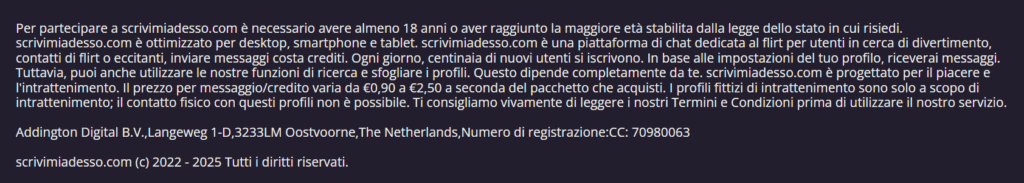 Nel footer confessano di avere dei profili falsi, il motivo è quello di evitare possibili reclami.