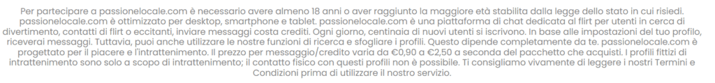 confessione dell'esistenza di falsi profili nel piè di pagina