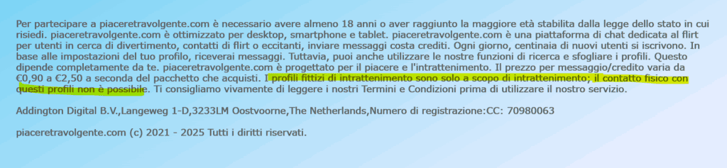 iniziamo con il primo avvertimento di questo inganno, guardate cosa ci dicono nel piè di pagina.