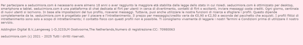 Il footer ci dice già che ci sono profili falsi che non potremo incontrare di persona.