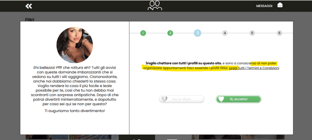 Quando ci registriamo siamo già informati dell'esistenza di profili falsi.