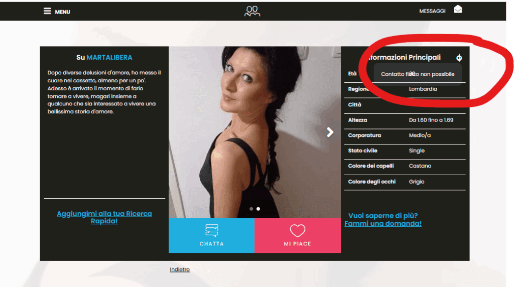 Qui possiamo vedere un profilo falso, conosciuto con l'icona del cuore.