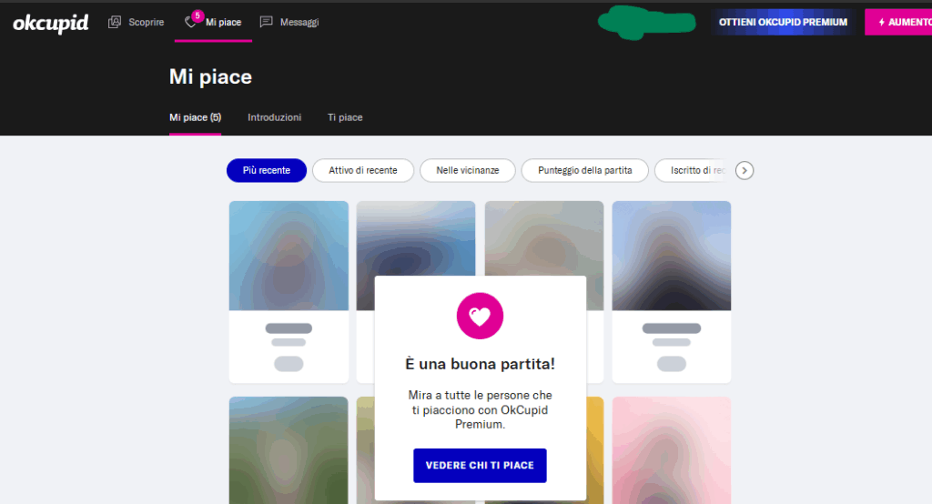 Appena ci registriamo abbiamo già questi megusta, se vuoi vedere a chi appartengono devi pagare.
