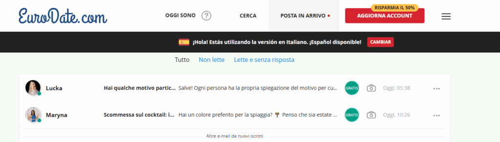 Questi messaggi ci vengono inviati non appena ci registriamo.