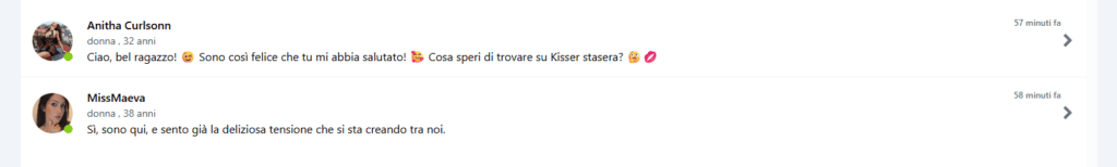 Messaggi automatizzati istantanei da profili fittizi kisser